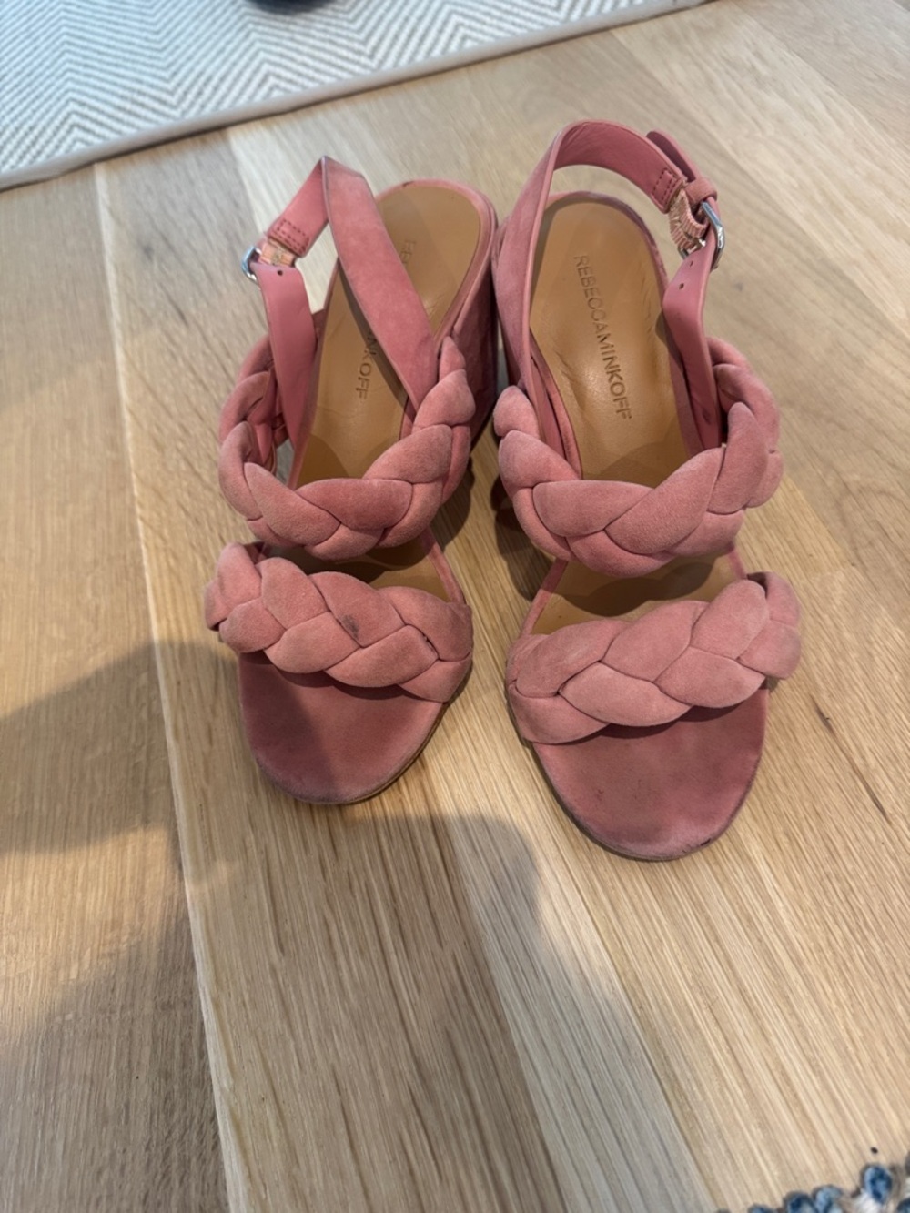 Rebecca Minkoff Braided Suede Block Heels - Rose